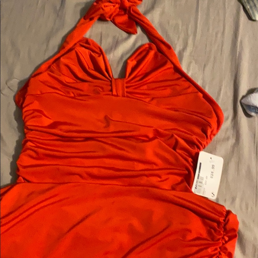 Red stretch halter top dress